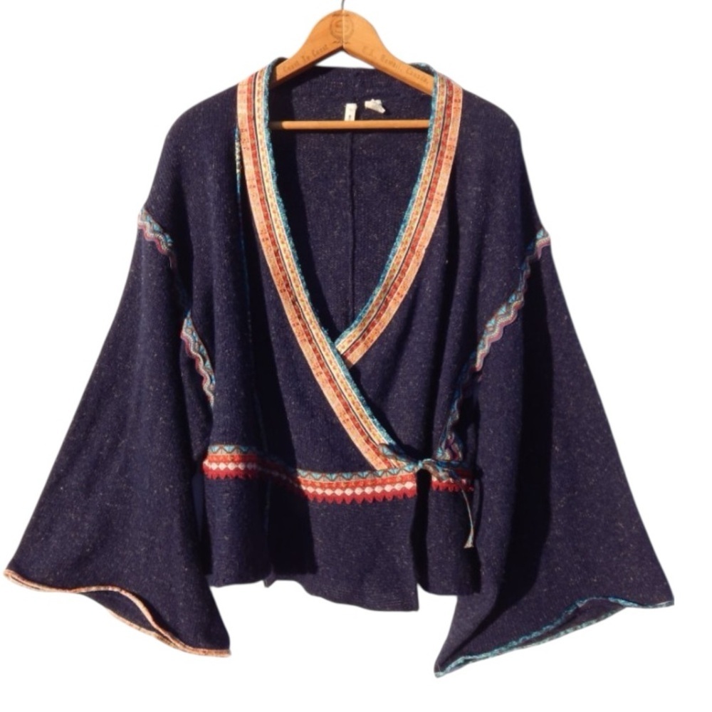 Anthropologie Moth Corn Wind Navy Kimono Cardigan Wrap Sweater women’s medium - Picture 4 of 17